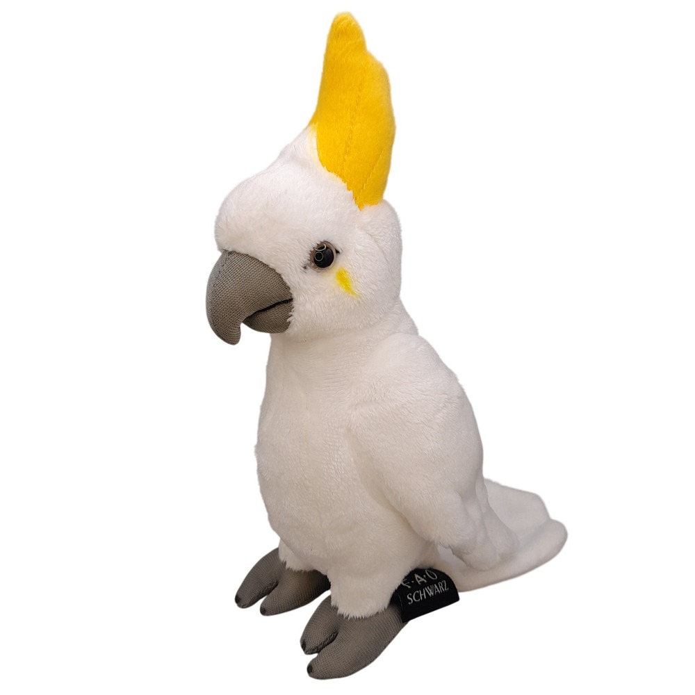FAO Schwarz Cockatoo Plush White Bird Stuffed Animal Yellow Crest 8 inch
